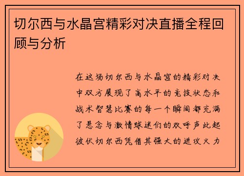 切尔西与水晶宫精彩对决直播全程回顾与分析